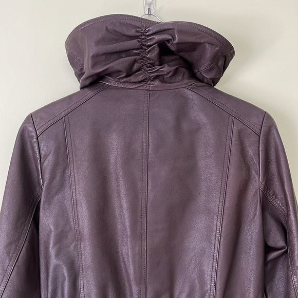 NWOT Danier Brown Leather Jacket Moto 80s Y2K High Collar Cinched Waist - Picture 6 of 17